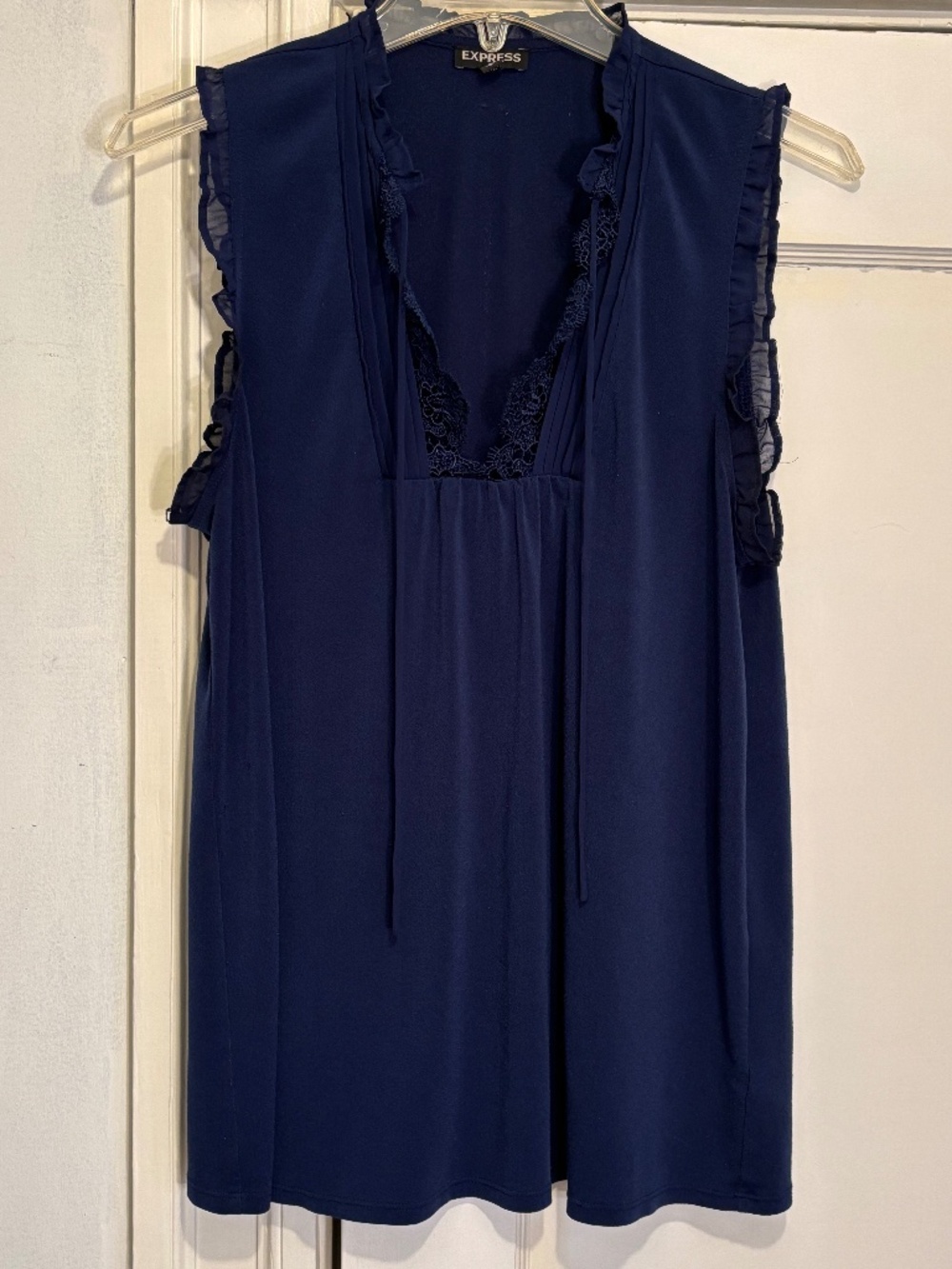 Express Navy Blue Top Blouse with Ruffles